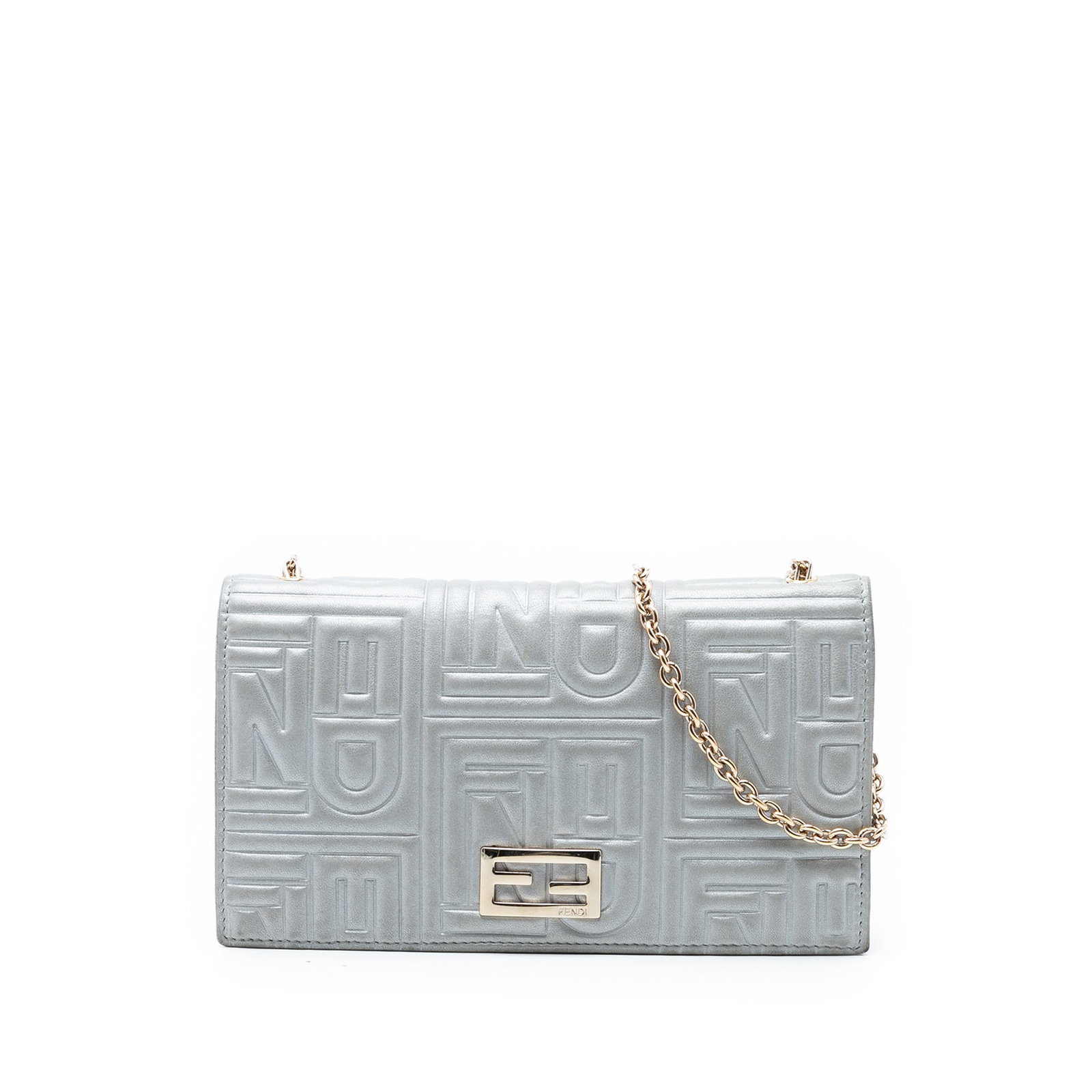 Fendi Silver Embossed Nappa Leather Chain Clutch (1 of 7)