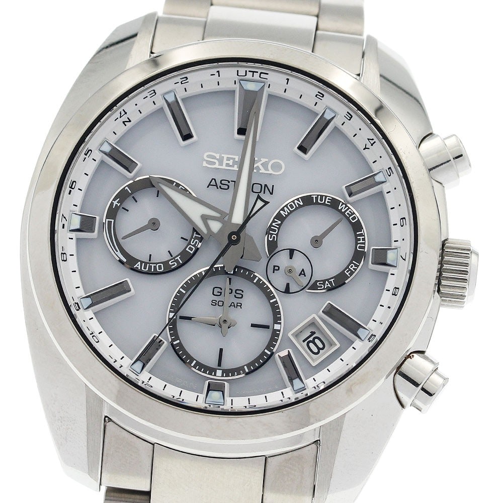SEIKO Astron Solar Radio Controlled Men's Wristwatch SBXC047 5X53-0AJ0: SEIKO Astron Solar Radio Controlled Men's Wristwatch SBXC047 5X53-0AJ0 This Seiko Astron men's wristwatch, model SBXC047/5X53-0AJ0, features a stainless steel case and bracelet with a white dial. The 