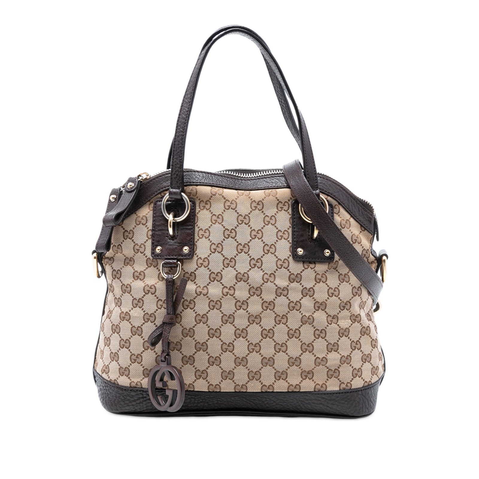 Beige GG Canvas Dome Satchel with Charm and Leather Accents by Gucci (1 of 7)
