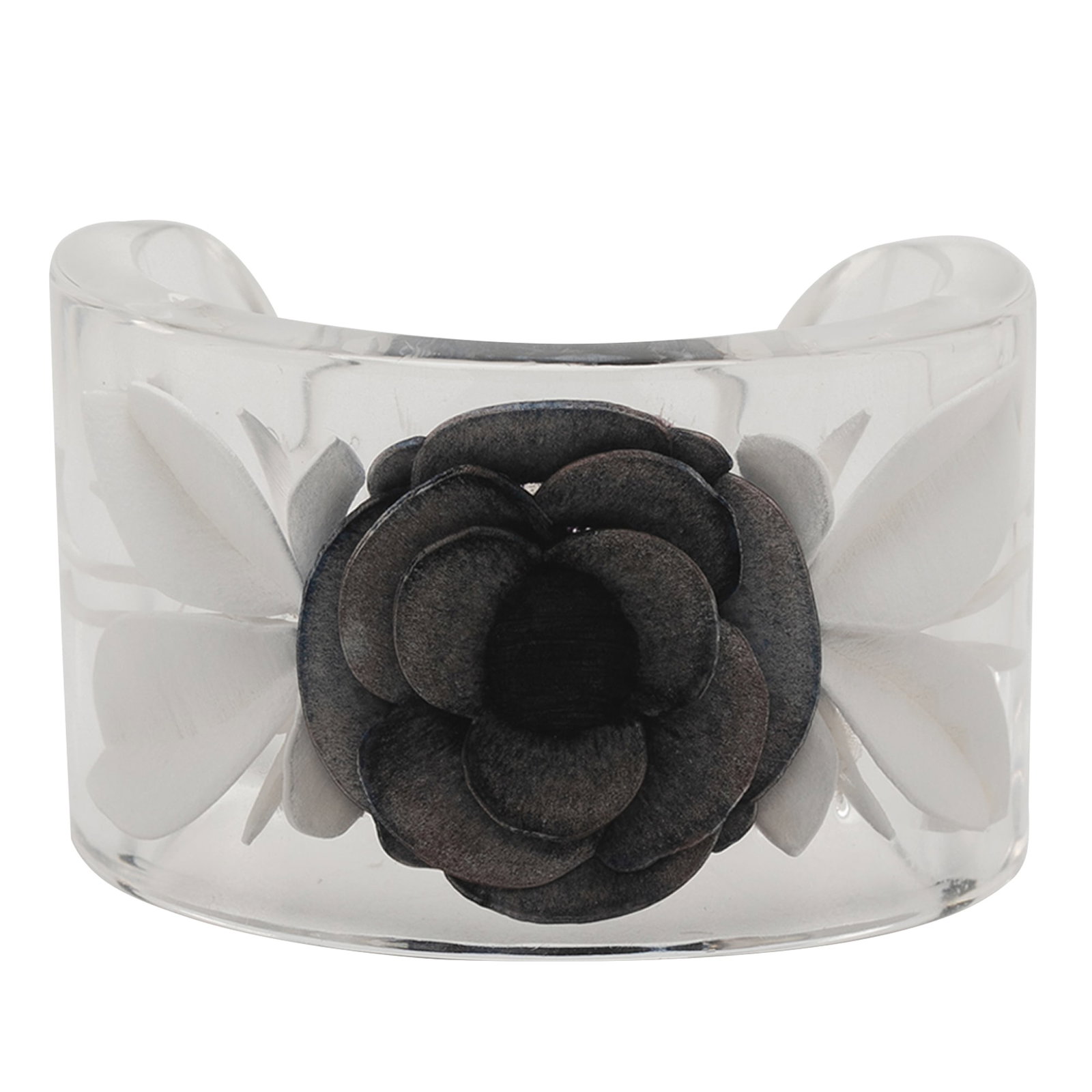 Chanel Camellia Motif White Lucite Cuff Bracelet (1 of 4)