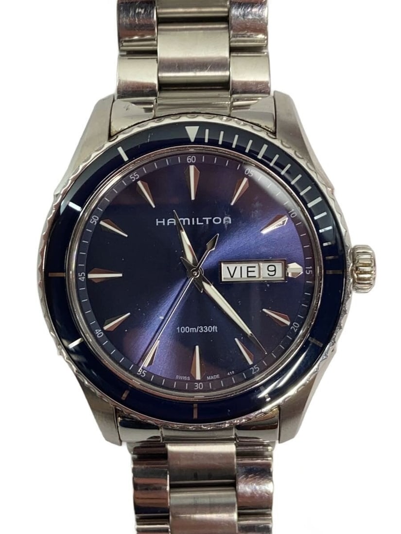 Hamilton Jazzmaster Seaview Stainless Steel Navy Men's Wristwatch H375510: Hamilton Jazzmaster Seaview Stainless Steel Navy Men's Wristwatch H375510 This is a pre-owned HAMILTON Jazzmaster Seaview H375510 men's watch, featuring a navy dial and a stainless steel case and band