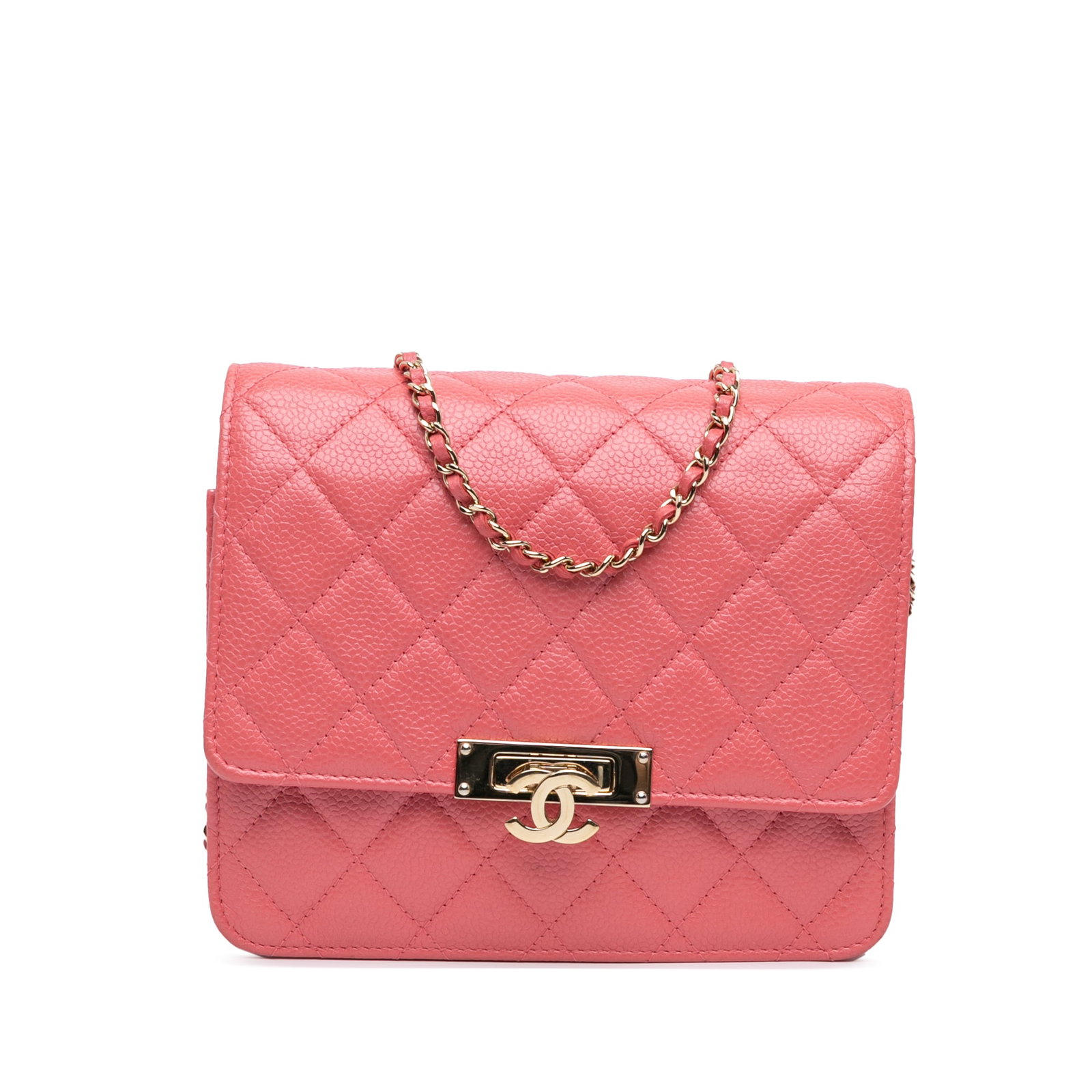 Chanel Quilted Caviar Wallet On Chain Pink Leather Crossbody: Chanel Quilted Caviar Wallet On Chain Pink Leather Crossbody This Chanel Quilted Caviar Golden Class Wallet On Chain is a stylish crossbody bag made from luxurious caviar leather. It features a leathe