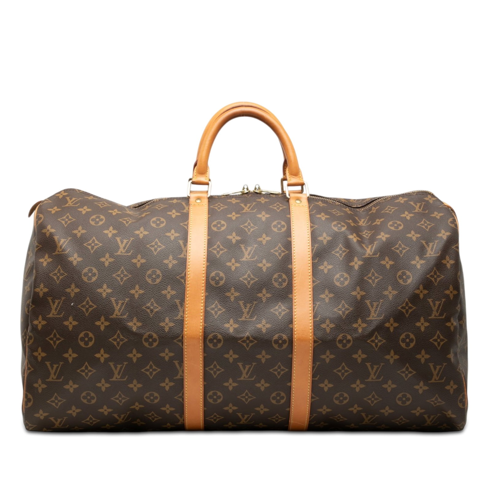 Louis Vuitton Keepall 55 Monogram Canvas Travel Bag: Louis Vuitton Keepall 55 Monogram Canvas Travel Bag This Louis Vuitton Monogram Keepall 55 features the brand's iconic monogram canvas with vachetta leather trim, rolled vachetta leather handles, and 