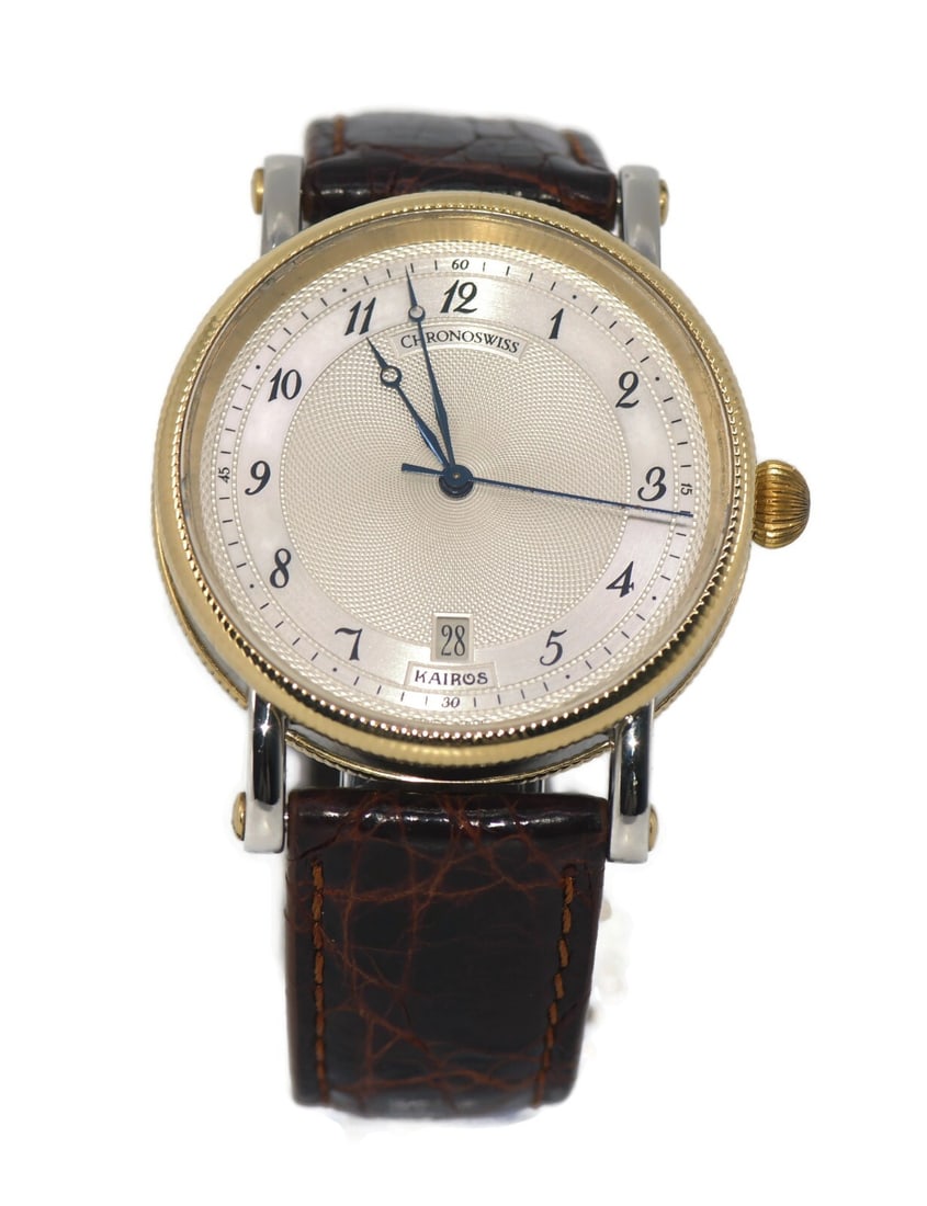 Chronoswiss Kairos 18K Stainless Steel Watch CH2822 with Box and Papers: Chronoswiss Kairos 18K Stainless Steel Watch CH2822 with Box and Papers Discover the elegance of the Chronoswiss Kairos watch, a perfect blend of luxury and craftsmanship. This stunning wristwatch fea