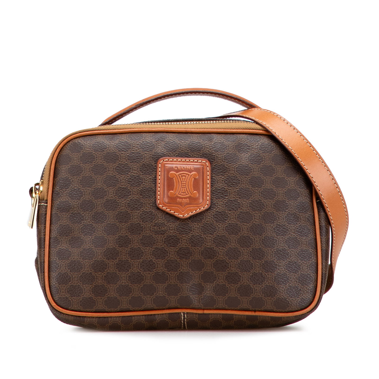 Celine Macadam Brown Coated Canvas Satchel with Leather Trim (1 of 10)