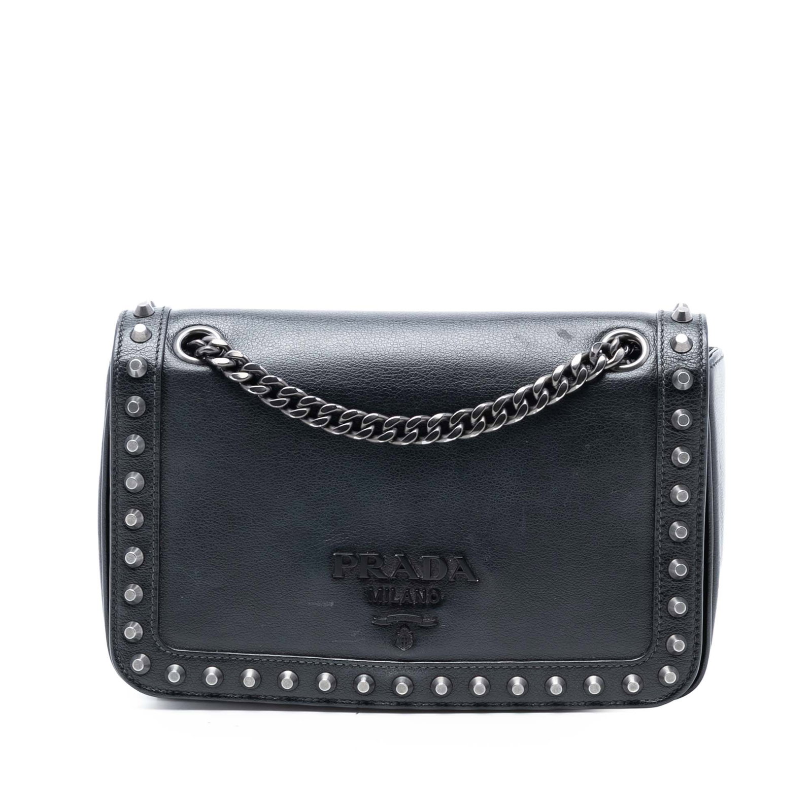 Black Leather Crossbody Bag with Studs by Prada Glace Calfskin (1 of 7)
