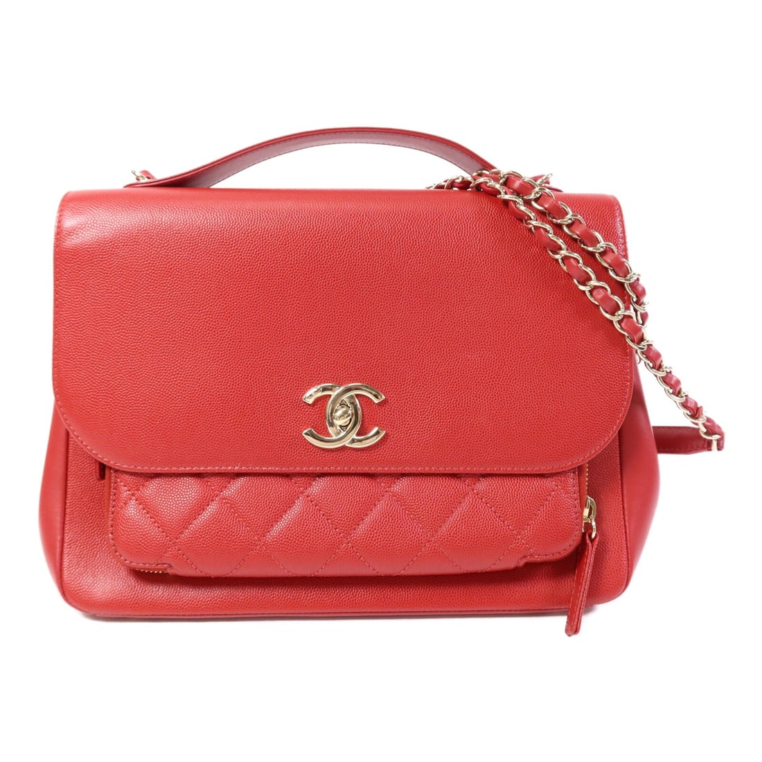 Chanel Business Affinity Red Calfskin Flap Shoulder Bag with Gold Hardware: Chanel Business Affinity Red Calfskin Flap Shoulder Bag with Gold Hardware This CHANEL Business Affinity Flap Bag features a versatile 2-way shoulder design crafted from red calfskin leather. The bag 