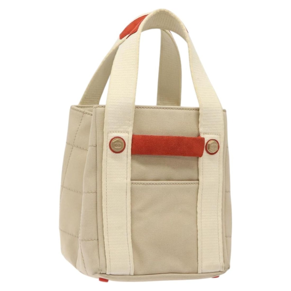 Chanel Canvas Chocolate Bar Coco Mark Beige Handbag: Chanel Canvas Chocolate Bar Coco Mark Beige Handbag This pre-owned Chanel Chocolate Bar Coco Mark handbag features a beige canvas exterior and is designed for women. The bag shows signs of previous us