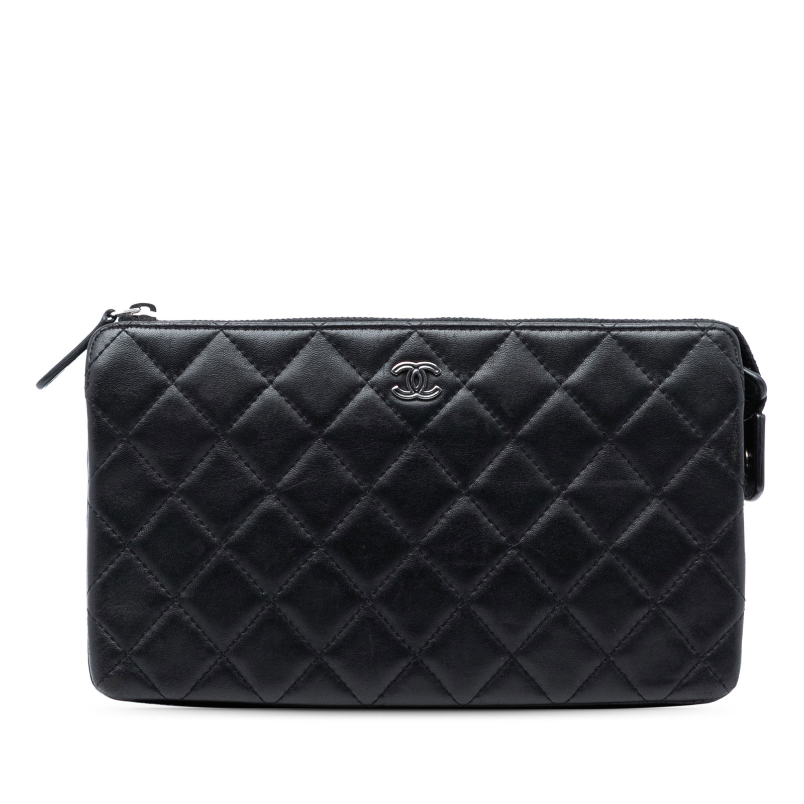 Chanel black quilted lambskin zip clutch (1 of 7)
