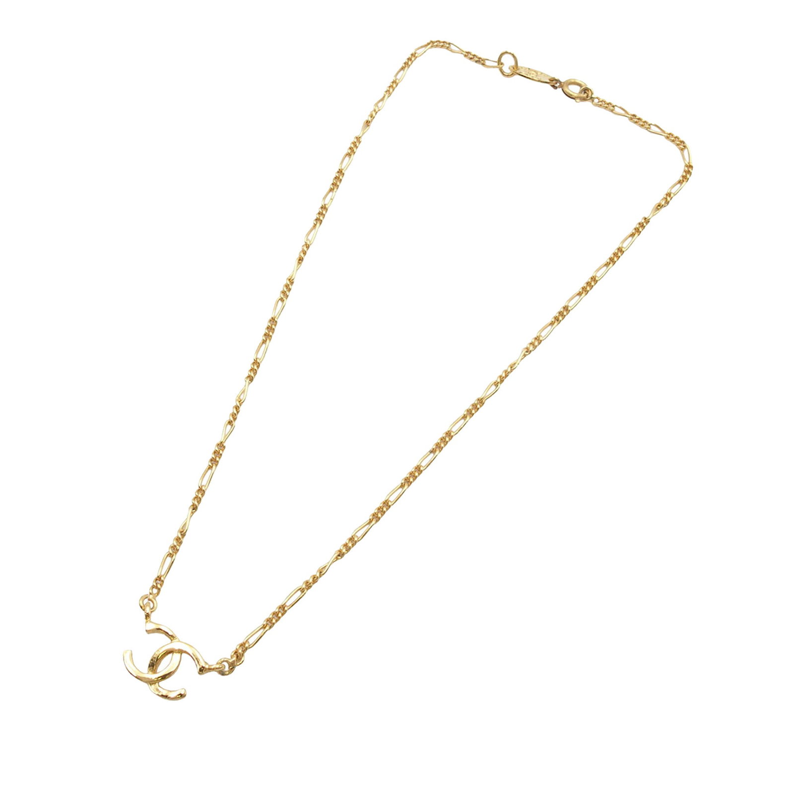 Chanel Metal Pendant Necklace with Gold Tone CC Logo: Chanel Metal Pendant Necklace with Gold Tone CC Logo This Chanel necklace features a gold-tone pendant with the iconic CC logo, suspended from a gold-tone metal chain and secured with a spring ring cl