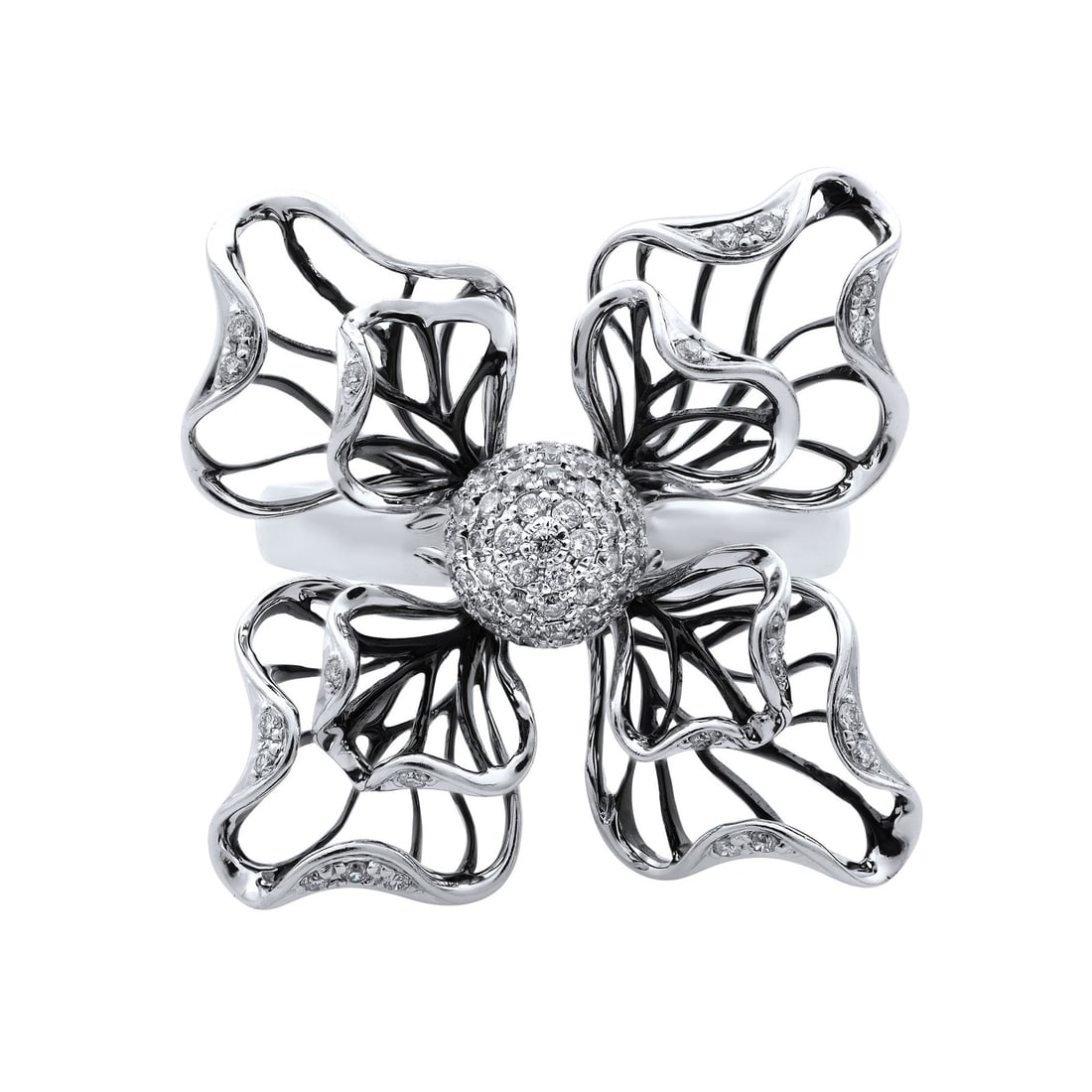 Rachel Koen 18K White Gold Flower Cocktail Ring 0.35ct Diamond Size 7: Rachel Koen 18K White Gold Flower Cocktail Ring 0.35ct Diamond Size 7 This exquisite Rachel Koen Diamond Flower Cocktail Ring is crafted in luxurious 18K white gold and features a stunning design ador