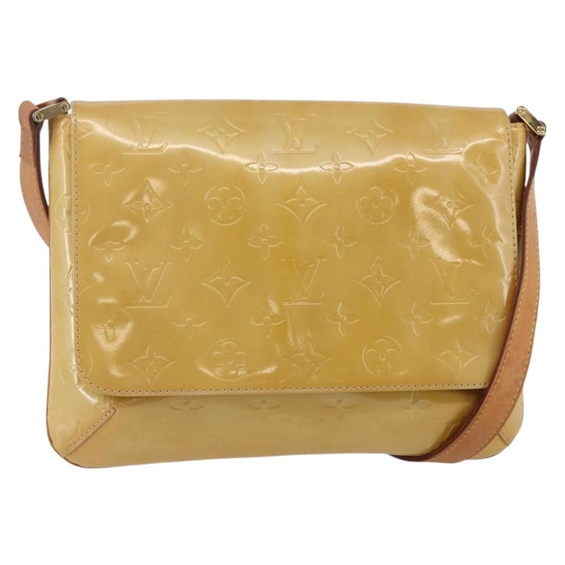 LOUIS VUITTON Monogram Vernis Thompson Street Bag Beige M91301 Auth France: LOUIS VUITTON Monogram Vernis Thompson Street Bag Beige M91301 Auth France This exquisite Louis Vuitton Monogram Vernis Thompson Street Bag showcases a stylish design in a sophisticated beige patent l