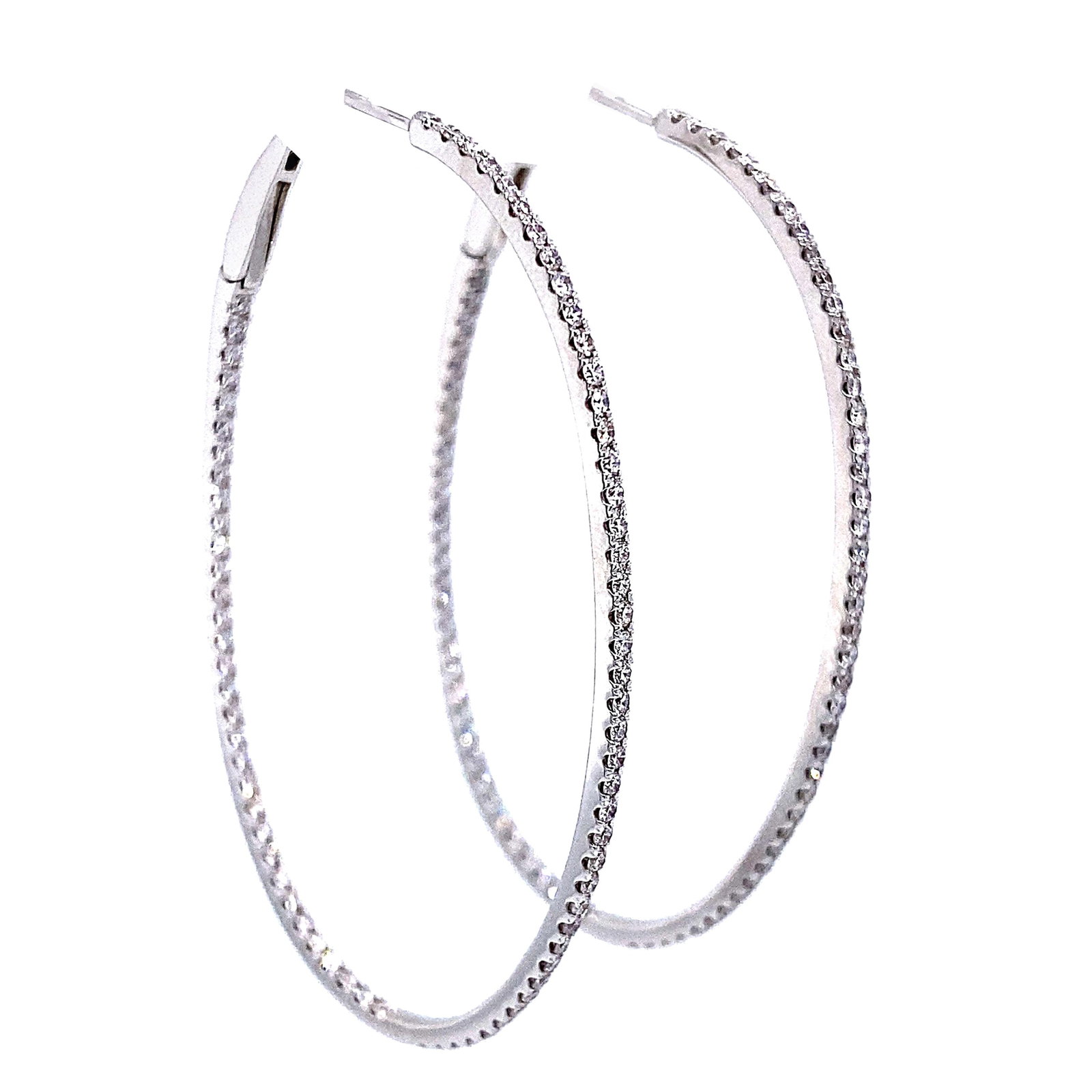 14k White Gold Round Diamond Oval Hoop Earrings 1.17ct GIA Appraised: 14k White Gold Round Diamond Oval Hoop Earrings 1.17ct GIA Appraised Elevate your elegance with these stunning round diamond oval hoop earrings, meticulously crafted from 14k white gold. Featuring a t