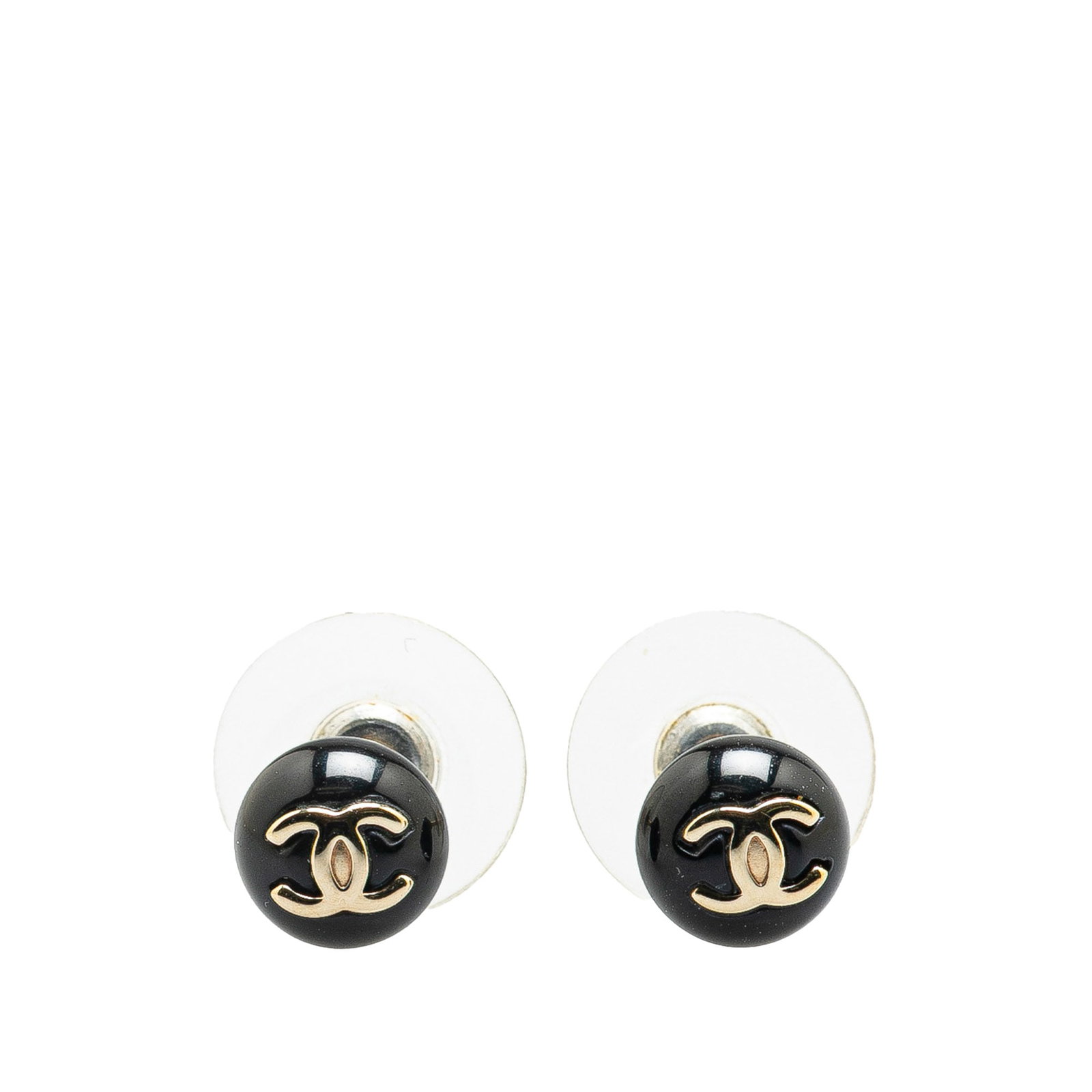 Chanel Black Resin CC Button Earrings with Push Back Closure (1 of 3)
