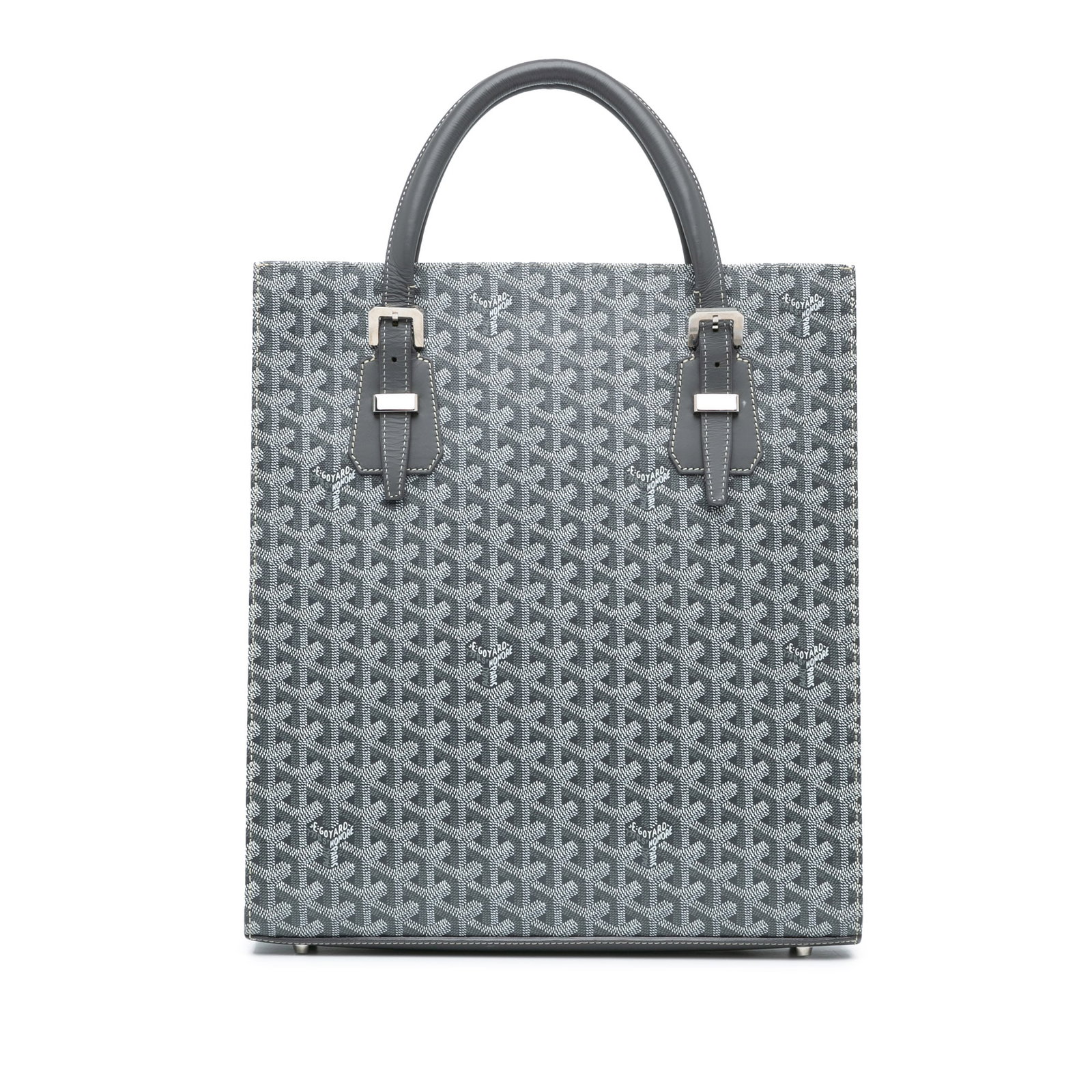 Goyard Goyardine Comores GM Gray Coated Canvas Tote Bag with Zip Pocket: Goyard Goyardine Comores GM Gray Coated Canvas Tote Bag with Zip Pocket The Goyardine Comores GM is a stylish bag crafted from coated canvas with rolled leather handles. It features an open top and an