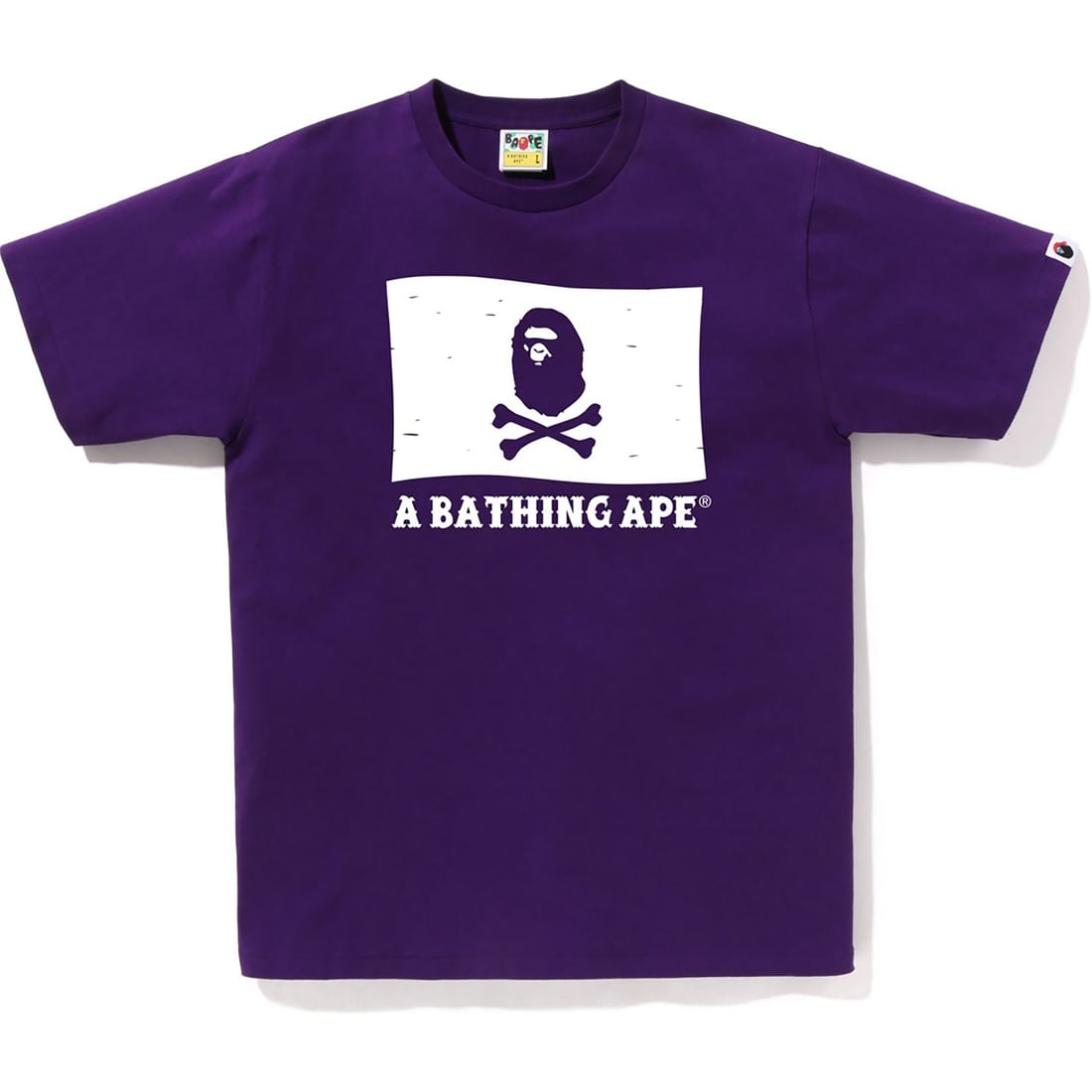 Bathing Ape Purple Pirate Flag Tee XL: Bathing Ape Purple Pirate Flag Tee XL This is an authentic Bathing Ape Pirate Flag shirt in purple, offered in extra large size. The shirt is in un-used, unworn condition, making it a pristine additio
