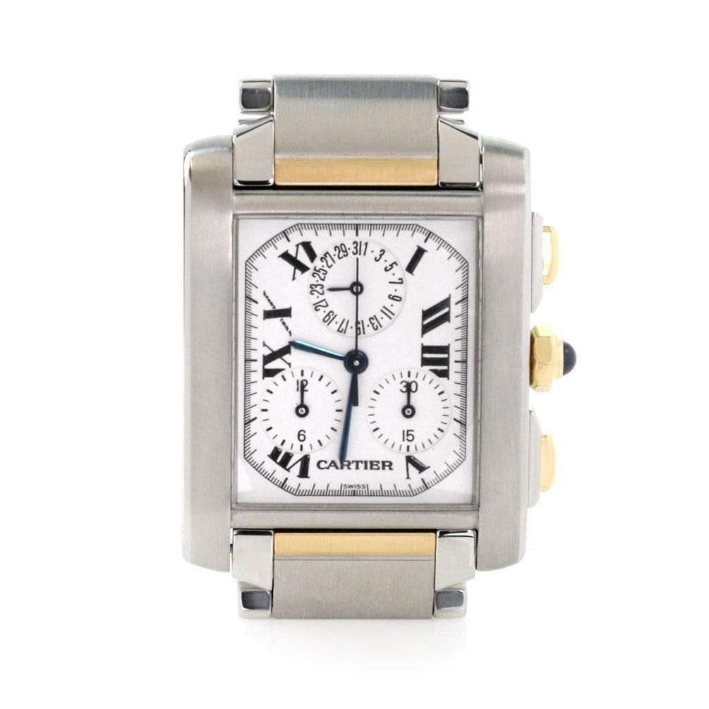 Cartier Tank Francaise 18k Gold Steel Chronograph Men's Watch 2303: Cartier Tank Francaise 18k Gold Steel Chronograph Men's Watch 2303 Discover the elegance of the Cartier Tank Francaise Men's Watch, a timeless piece that showcases an authentic blend of materials and 