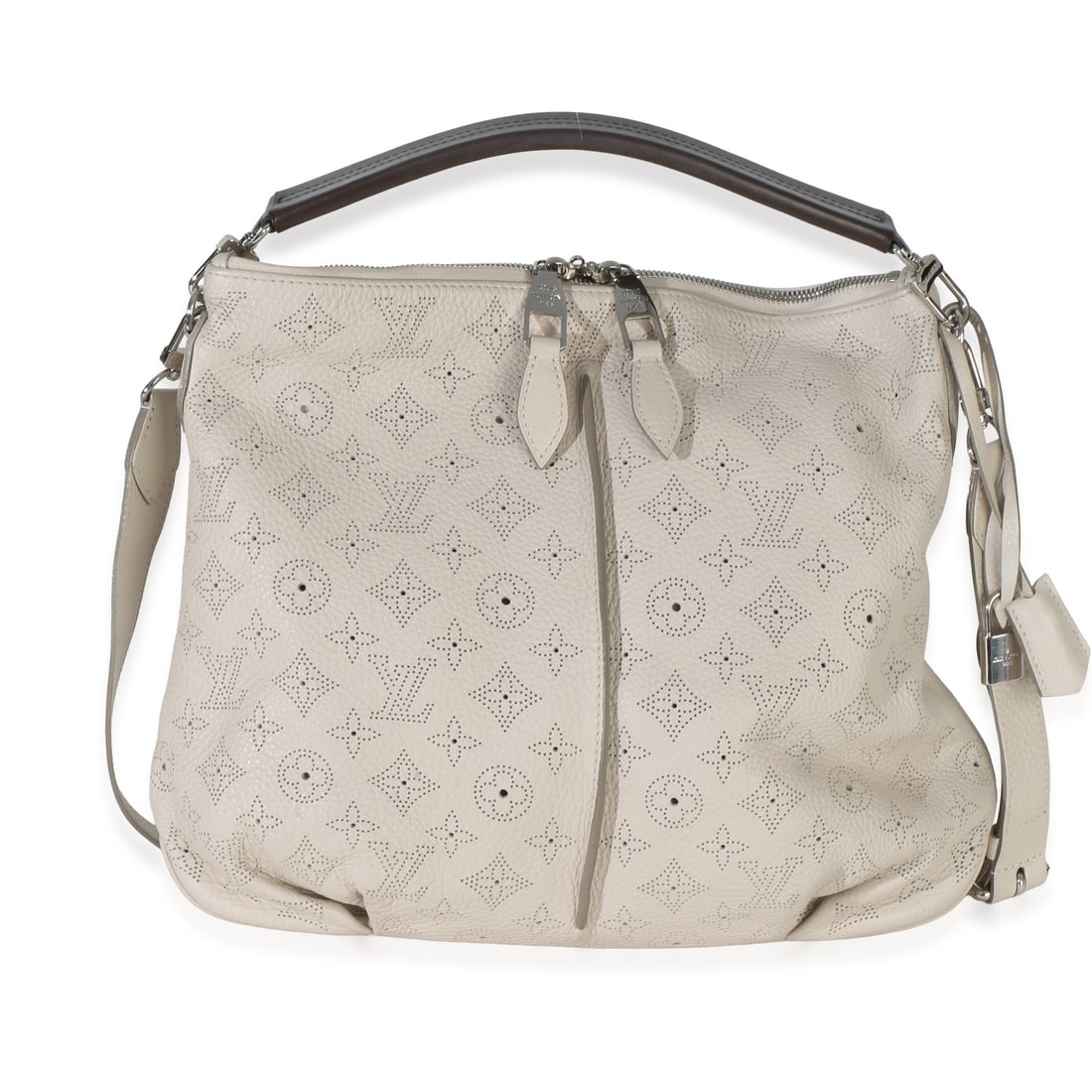 Louis Vuitton Monogram Mahina Selene PM Hobo Leather Bag: Louis Vuitton Monogram Mahina Selene PM Hobo Leather Bag This Louis Vuitton Monogram Mahina Selene Hobo PM is crafted from neutral-colored leather and features a classic hobo silhouette. The bag is ac