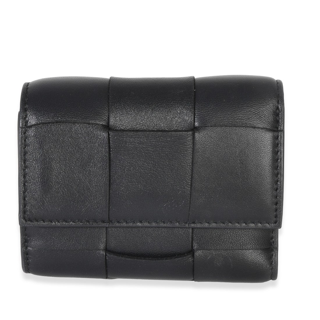 Bottega Veneta Cassette Intrecciato Small Black Leather Trifold Wallet: Bottega Veneta Cassette Intrecciato Small Black Leather Trifold Wallet This Bottega Veneta Black Cassette Intrecciato Small Trifold Wallet features a refined intrecciato leather exterior in black and 