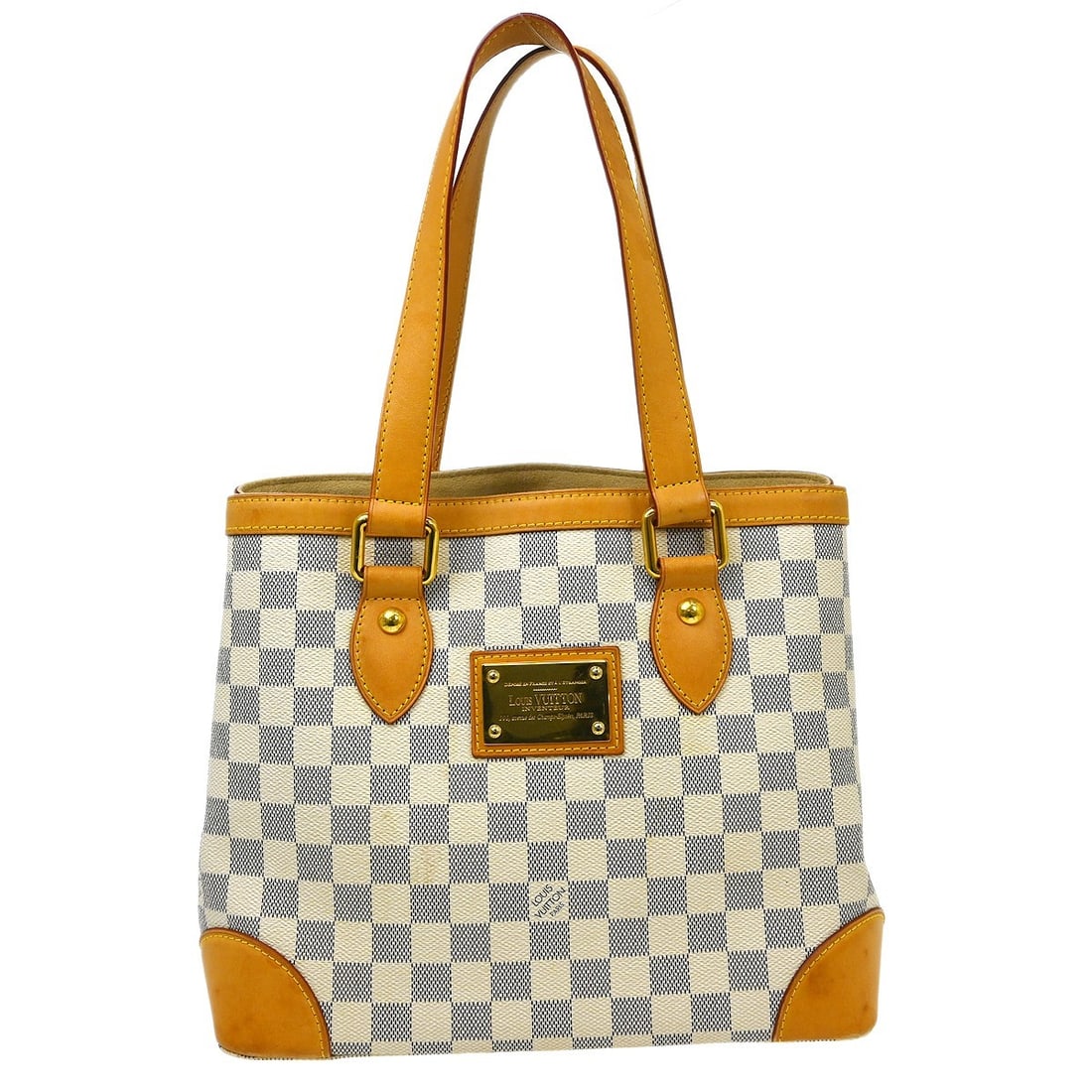 Louis Vuitton Damier Azur Hampstead PM Handbag: Louis Vuitton Damier Azur Hampstead PM Handbag This Louis Vuitton Hampstead PM handbag features the signature Damier Azur canvas leather in a classic check pattern. Designed for everyday use, it offer