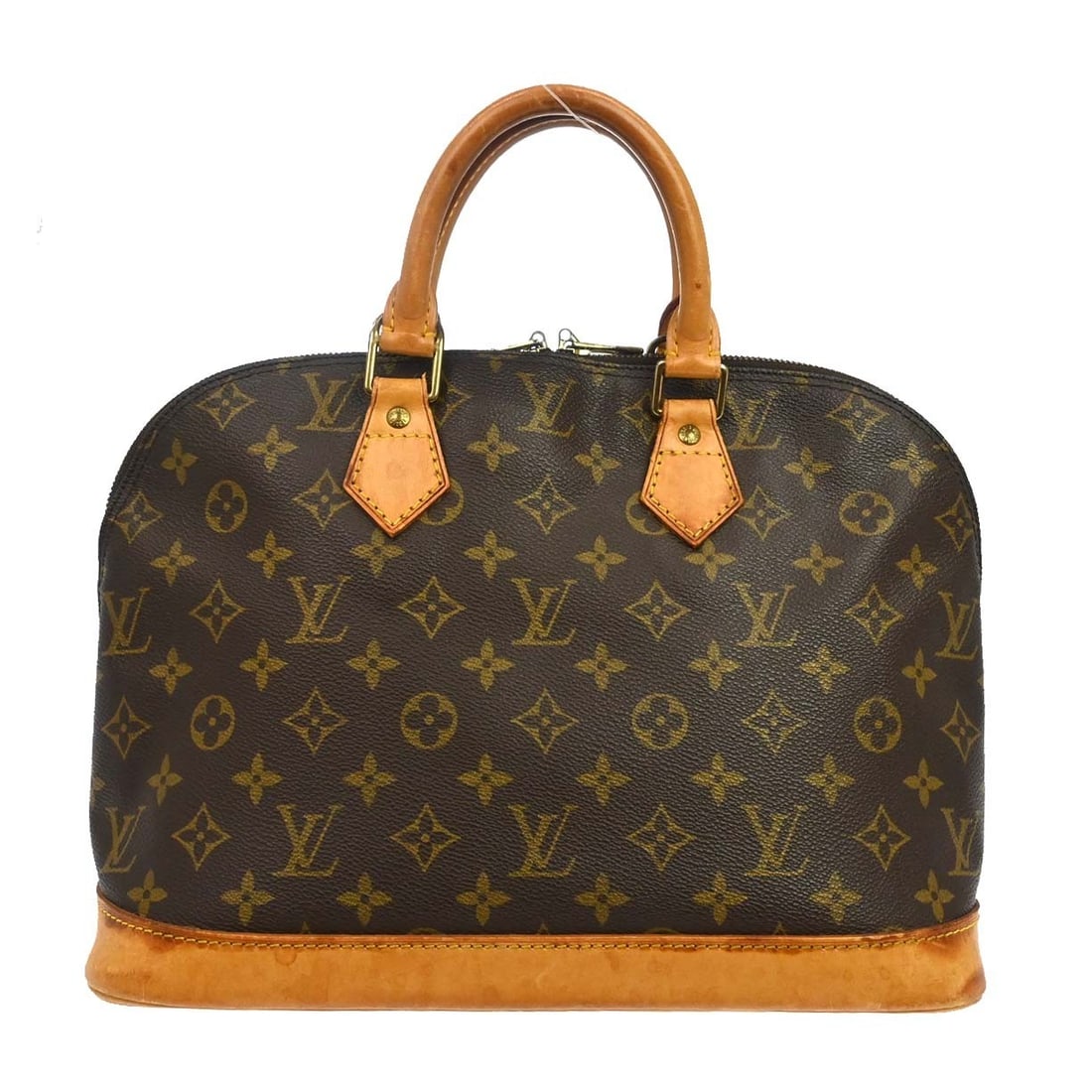 Louis Vuitton Alma Monogram Canvas Zip Top Handbag: Louis Vuitton Alma Monogram Canvas Zip Top Handbag This Louis Vuitton Alma handbag features the iconic Monogram canvas exterior with beige double handles and a zip closure. The medium-sized bag offers