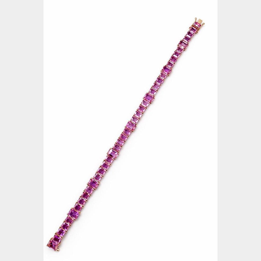GIA Certified 26 Ct Pink Sapphire Bracelet in 18K Yellow Gold 7.25 Inch (1 of 5)