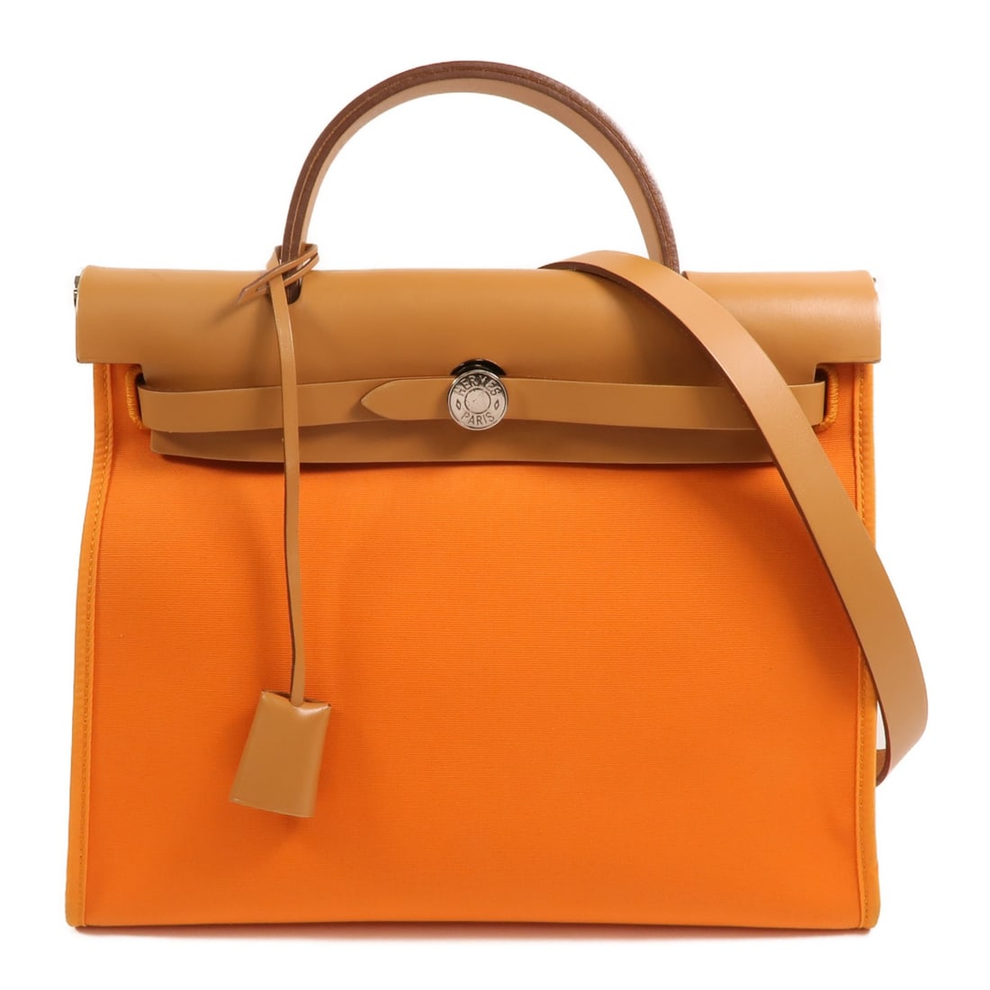 Hermes Herbag PM Orange Canvas 2 Way Shoulder Bag: Hermes Herbag PM Orange Canvas 2 Way Shoulder Bag This Hermes Herbag PM is a versatile 2-way shoulder bag crafted from orange canvas. It features a practical design that allows for both hand and shoul
