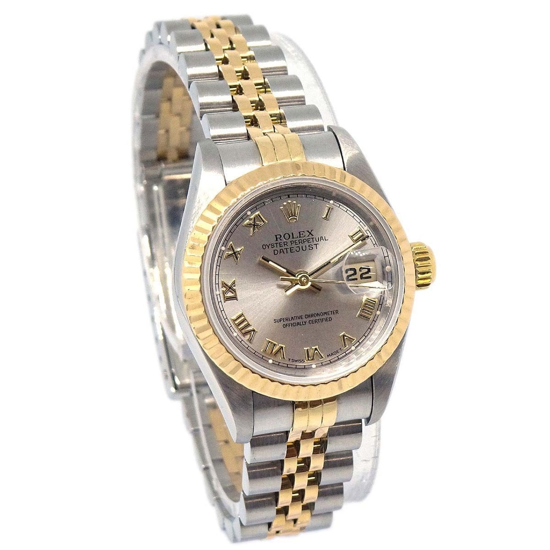 Rolex Datejust 26mm Two Tone Automatic Women's Wristwatch Ref 69173: Rolex Datejust 26mm Two Tone Automatic Women's Wristwatch Ref 69173 This Rolex Oyster Perpetual Datejust is a classic women's wristwatch featuring a 26mm case crafted from stainless steel and 18K yell
