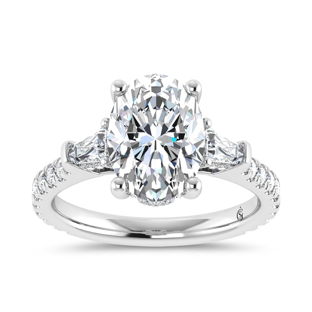 14K White Gold Lab Grown Diamond Oval Shape 3 5/8 Ct.Tw. Engagement Ring (IGI Certified Center 3ct): 14K White Gold Lab Grown Diamond Oval Shape 3 5/8 Ct.Tw. Engagement Ring (IGI Certified Center 3ct) 14k White Gold Stone Color: D-f Stone Clarity: Vs Each ring is presented in standard size 6.5. Compl