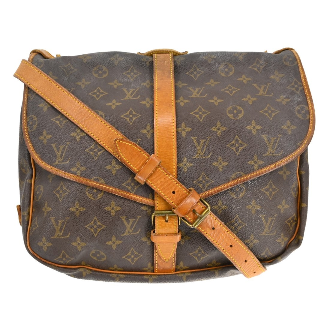 Louis Vuitton Saumur 35 Monogram Canvas Crossbody Bag: Louis Vuitton Saumur 35 Monogram Canvas Crossbody Bag This Louis Vuitton Saumur 35 messenger shoulder bag features the iconic monogram canvas leather exterior with brown leather crossbody strap and bu
