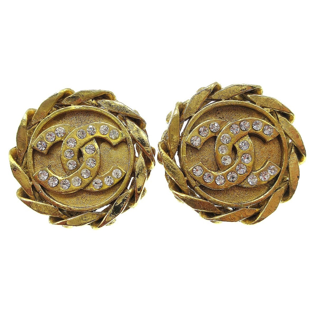 Chanel Gold-Plated Clip-On Button Earrings with Rhinestones (1 of 4)