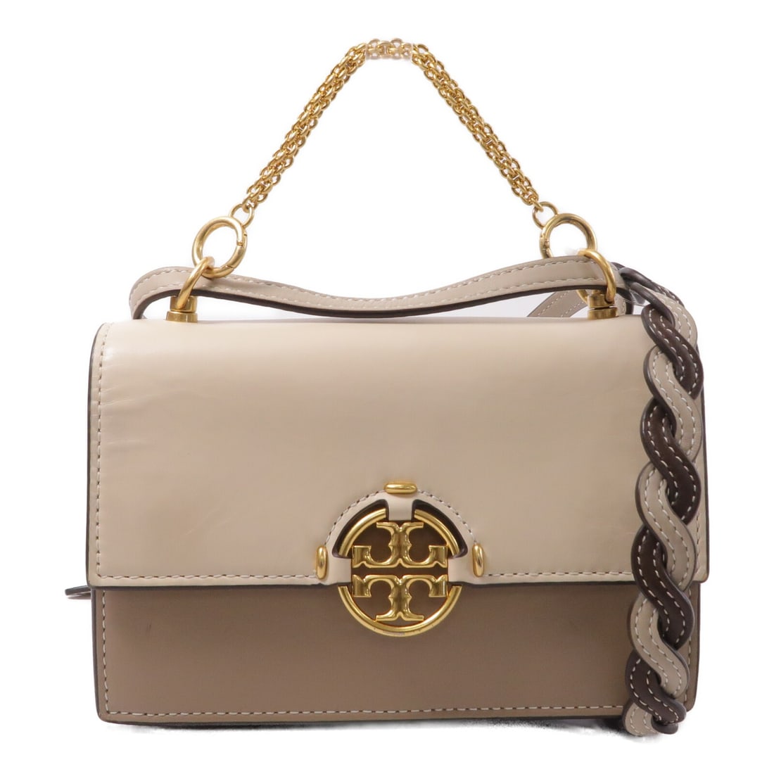 Tory Burch Beige Calfskin 2 Way Shoulder Bag GHW: Tory Burch Beige Calfskin 2 Way Shoulder Bag GHW This Tory Burch 2-way shoulder bag is crafted from beige calfskin leather and features gold hardware. Designed for versatility, it can be carried in mu