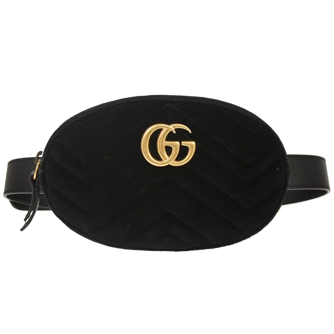 Gucci Marmont black velvet mini belt bag: Gucci Marmont black velvet mini belt bag This Gucci GG Marmont belt bum bag features a sleek black velvet and leather exterior, complemented by a black handle and strap. Designed in a mini size, it is