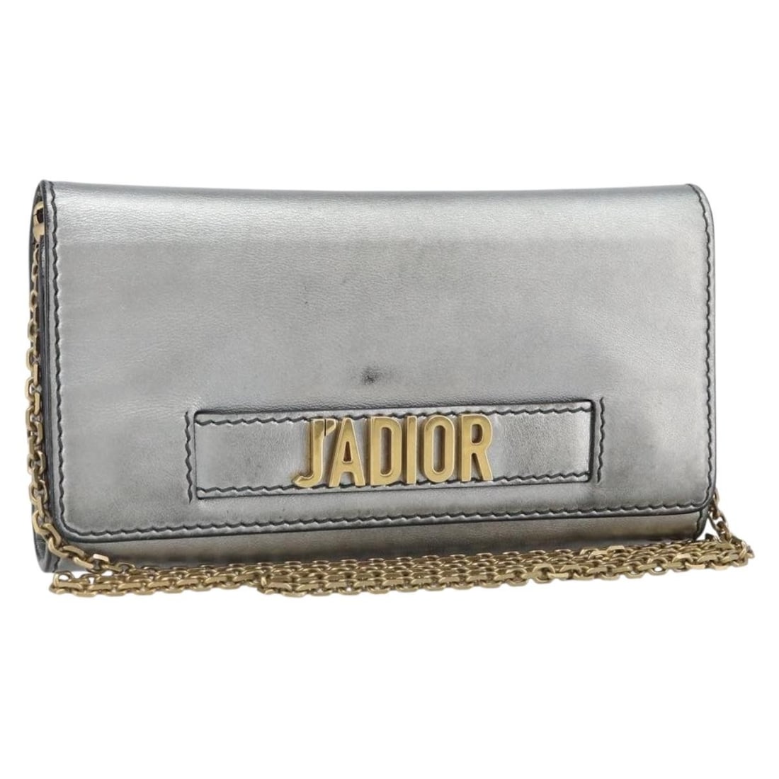 Christian Dior Leather Chain Shoulder Wallet Silver Gold With Dust Bag: Christian Dior Leather Chain Shoulder Wallet Silver Gold With Dust Bag This Christian Dior chain wallet shoulder bag features a sleek leather exterior in silver and gold tones. Designed for versatilit
