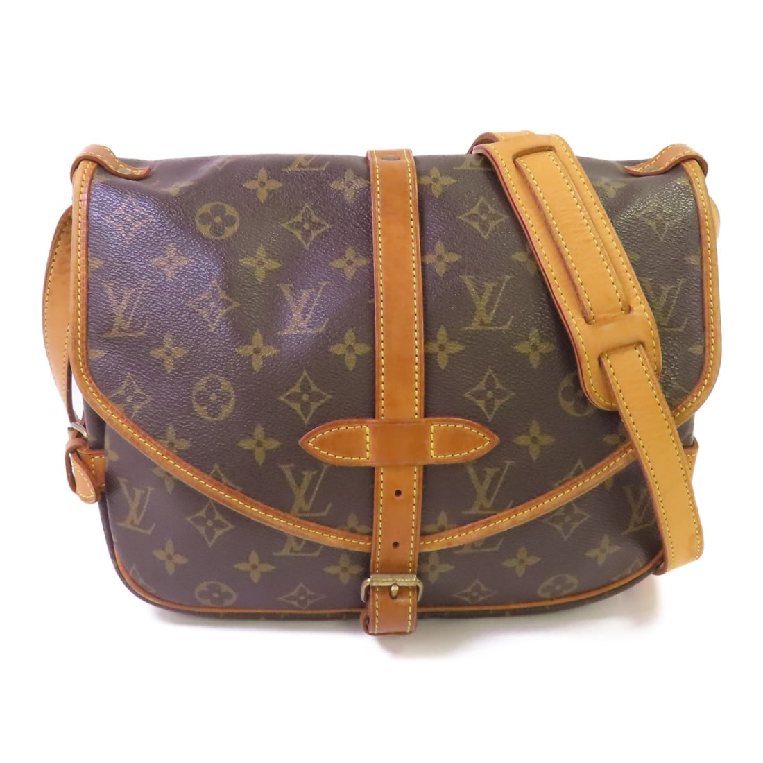 Louis Vuitton Saumur 30 Monogram Brown Shoulder Bag with Gold Hardware: Louis Vuitton Saumur 30 Monogram Brown Shoulder Bag with Gold Hardware This Louis Vuitton Saumur 30 shoulder bag features the signature Monogram brown PVC coated canvas and gold-tone hardware. Designe