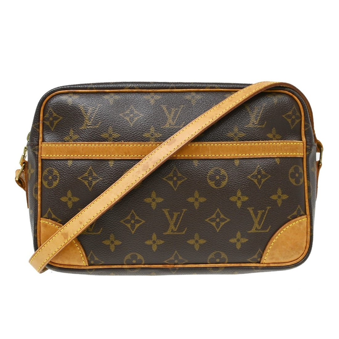 Louis Vuitton Trocadero 24 Monogram Shoulder Bag: Louis Vuitton Trocadero 24 Monogram Shoulder Bag This Louis Vuitton Trocadero 24 shoulder bag features the iconic monogram pattern on brown leather, complemented by gold-tone hardware. It has a medium