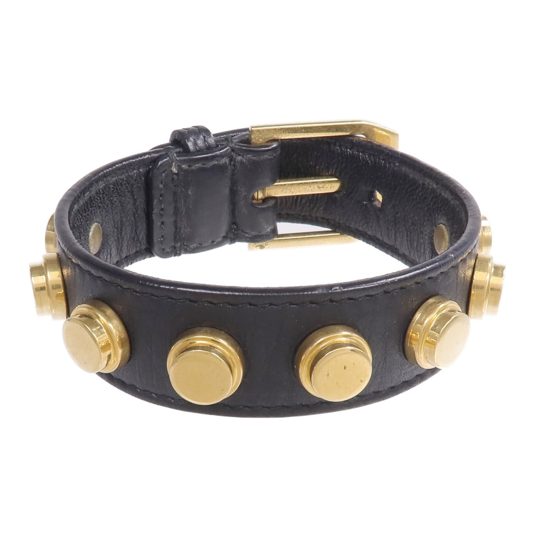 Yves Saint Laurent YSL Black Calfskin Studded Bracelet: Yves Saint Laurent YSL Black Calfskin Studded Bracelet This Saint Laurent De Force bracelet features black calfskin leather adorned with gold-tone metal stud accents. Designed for women, this stylish 