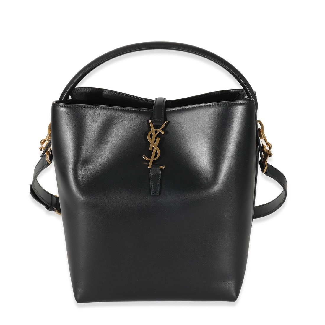 Saint Laurent Le 37 Bucket Bag Black Shiny Calfskin Small: Saint Laurent Le 37 Bucket Bag Black Shiny Calfskin Small This Saint Laurent Small Le 37 Bucket Bag is crafted from black shiny calfskin leather and features gold-tone hardware. The bag offers both sh