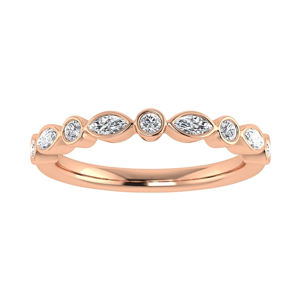 14K Pink Gold 1/3.Tw. Diamond Stack Band: 14K Pink Gold 1/3.Tw. Diamond Stack Band 14k Pink Gold Stone Color: G-h Stone Clarity: Si2 Each ring is presented in standard size 6.5. Complimentary resizing is available between sizes 510 (in 1/4 in