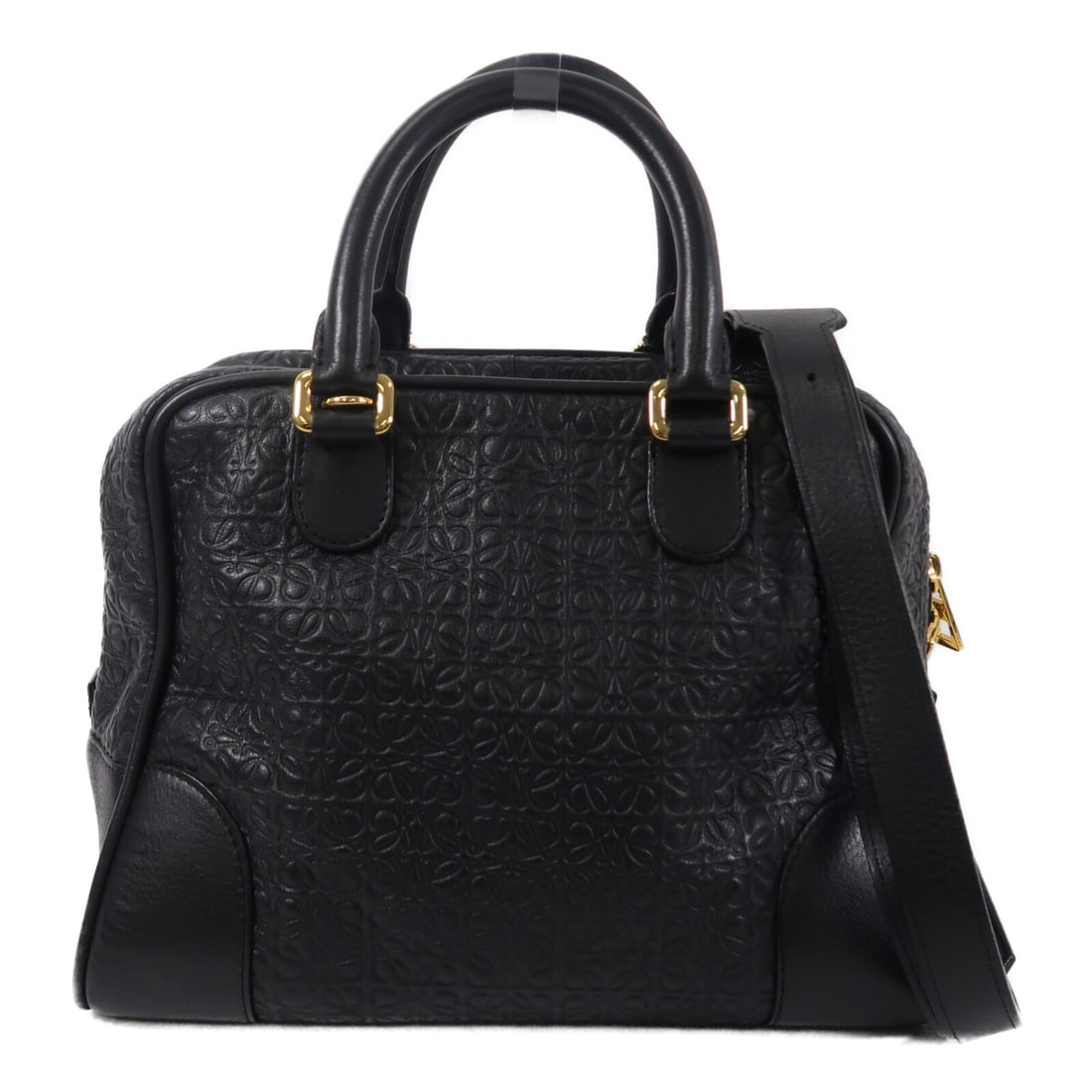 LOEWE Amazona 75 Black Calfskin 2 Way Shoulder Bag: LOEWE Amazona 75 Black Calfskin 2 Way Shoulder Bag This LOEWE Amazona 75 Medium 2 Way Shoulder Bag is crafted from luxurious black calfskin leather. Designed for versatility, it can be worn as a shoul