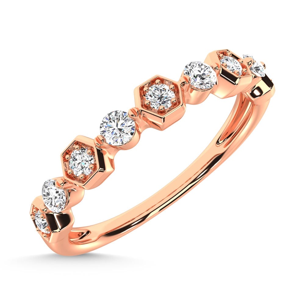 14K Rose Gold Diamond 1/4 Ct.Tw. Stack Band: 14K Rose Gold Diamond 1/4 Ct.Tw. Stack Band 14k Rose Gold Stone Color: G-h Stone Clarity: I2 Each ring is presented in standard size 6.5. Complimentary resizing is available between sizes 510 (in 1/4 