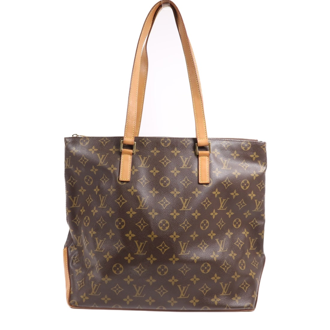 Louis Vuitton Cabas Mezzo Monogram Brown Shoulder Bag M51151: Louis Vuitton Cabas Mezzo Monogram Brown Shoulder Bag M51151 This Louis Vuitton Cabas Mezzo shoulder bag features the classic LV monogram pattern in brown with gold-tone hardware. Crafted from durable