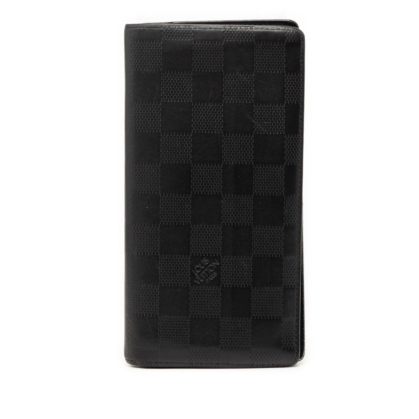 Damier Infini Leather Brazza Wallet by Louis Vuitton Black: Damier Infini Leather Brazza Wallet by Louis Vuitton Black This Louis Vuitton Damier Infini Portefeuille Brazza wallet features black Damier Infini leather with interior zip and slip compartments. The