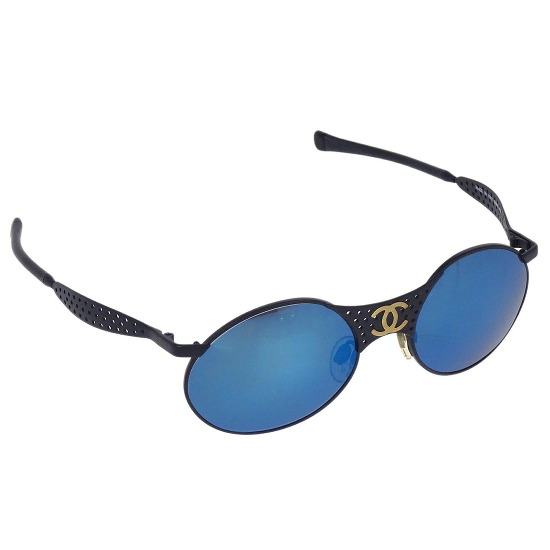 Chanel CC Logos Sunglasses Black Frame Blue Lenses 130mm (1 of 7)