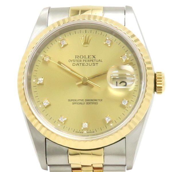 Rolex 16233G Datejust 36mm Champagne Dial Diamond Men's Watch: Rolex 16233G Datejust 36mm Champagne Dial Diamond Men's Watch This pre-owned ROLEX Datejust 36mm 16233G men's wristwatch features a stainless steel and yellow gold construction with a champagne dial a