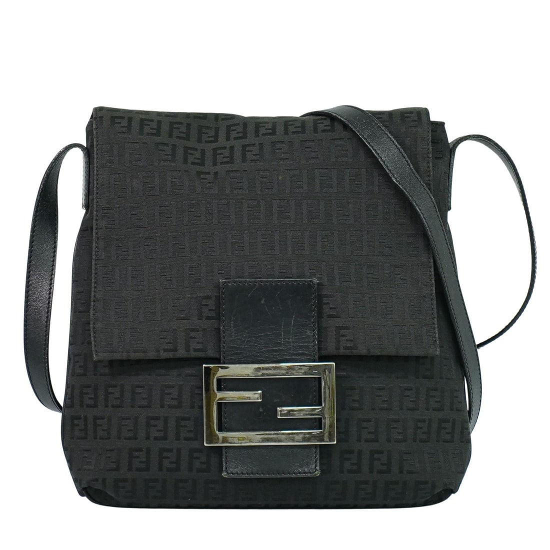 Fendi Zucchino Canvas Vintage Black Flap Crossbody Purse (1 of 15)