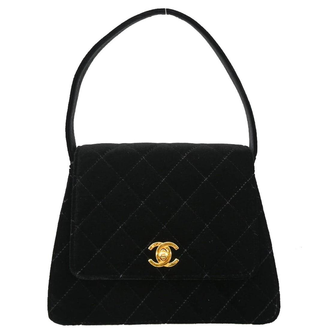 Chanel Classic Flap Black Velvet Top Handle Handbag: Chanel Classic Flap Black Velvet Top Handle Handbag Introducing the elegant Chanel Black Velvet Handbag, a perfect blend of style and functionality. This small top handle bag is crafted from luxurious