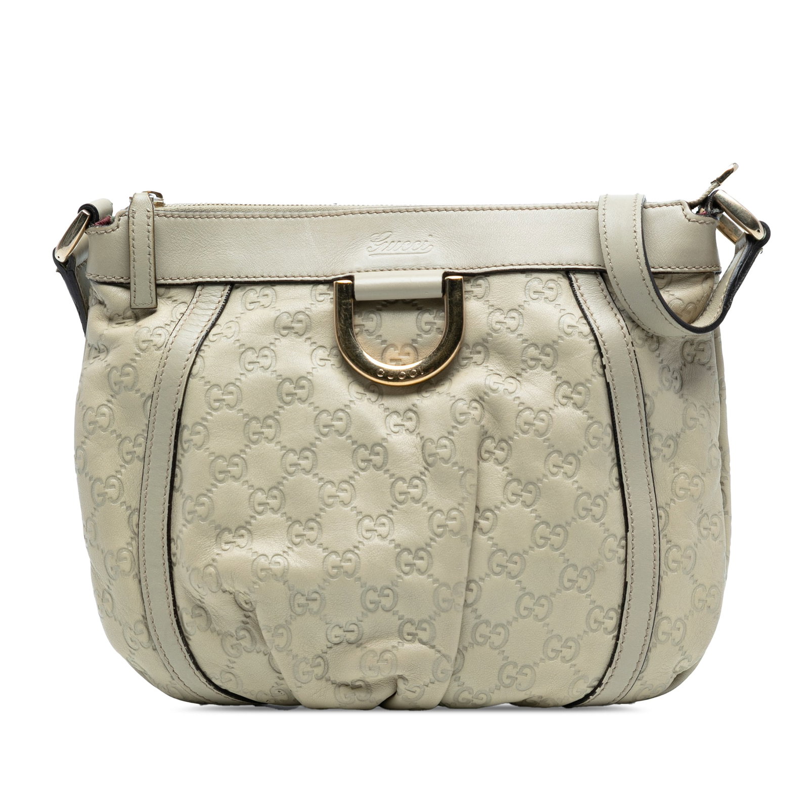 Gucci Guccissima Abbey D Ring White Leather Crossbody Bag: Gucci Guccissima Abbey D Ring White Leather Crossbody Bag Introducing the Guccissima Abbey D Ring Crossbody, an elegant accessory crafted from premium leather. This stylish bag features an adjustable 