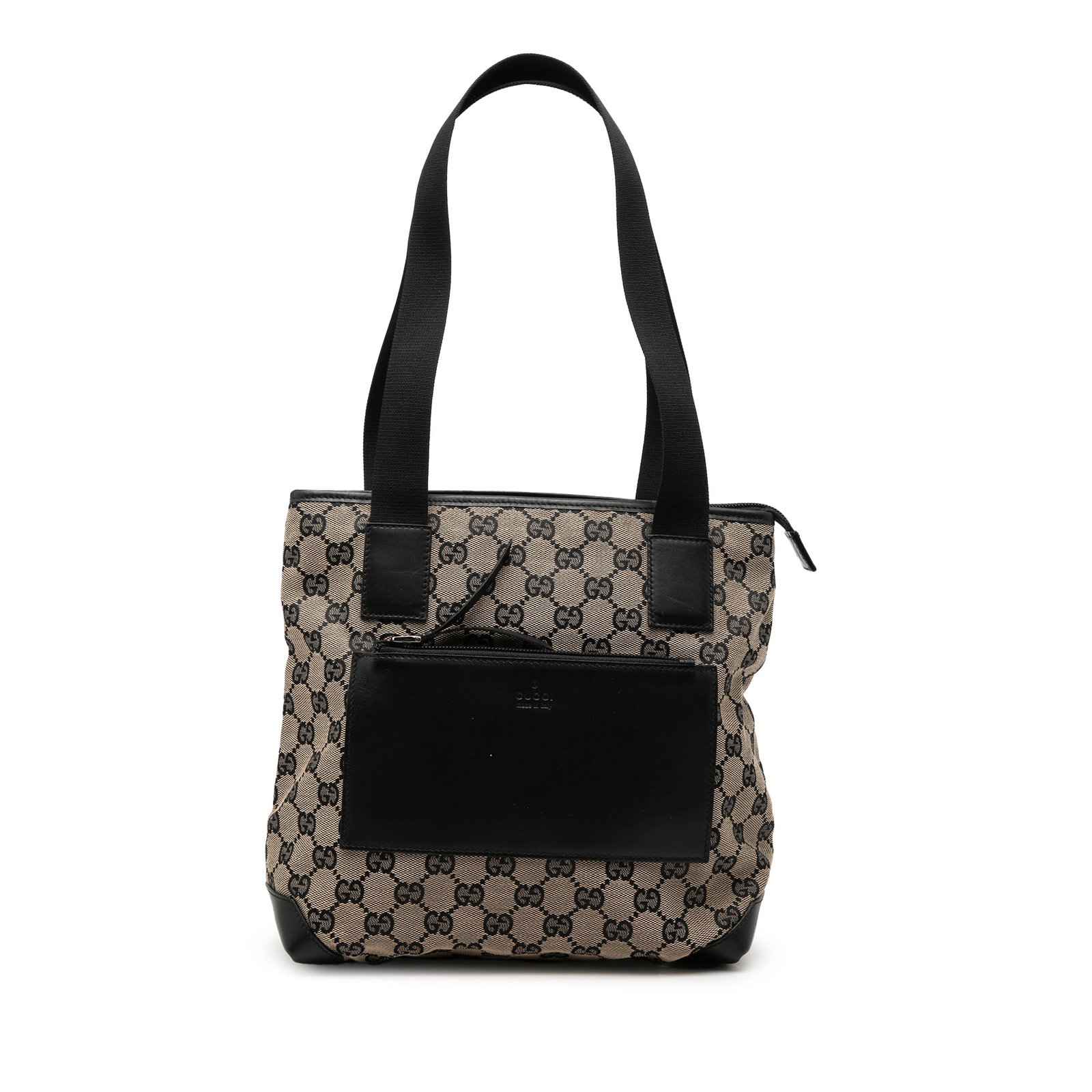 Gucci GG Canvas Beige Tote Bag with Zip Closure: Gucci GG Canvas Beige Tote Bag with Zip Closure This Gucci GG Canvas Tote features a beige canvas body with leather trim, flat straps, a top zip closure, an exterior zip pocket, and an interior zip po