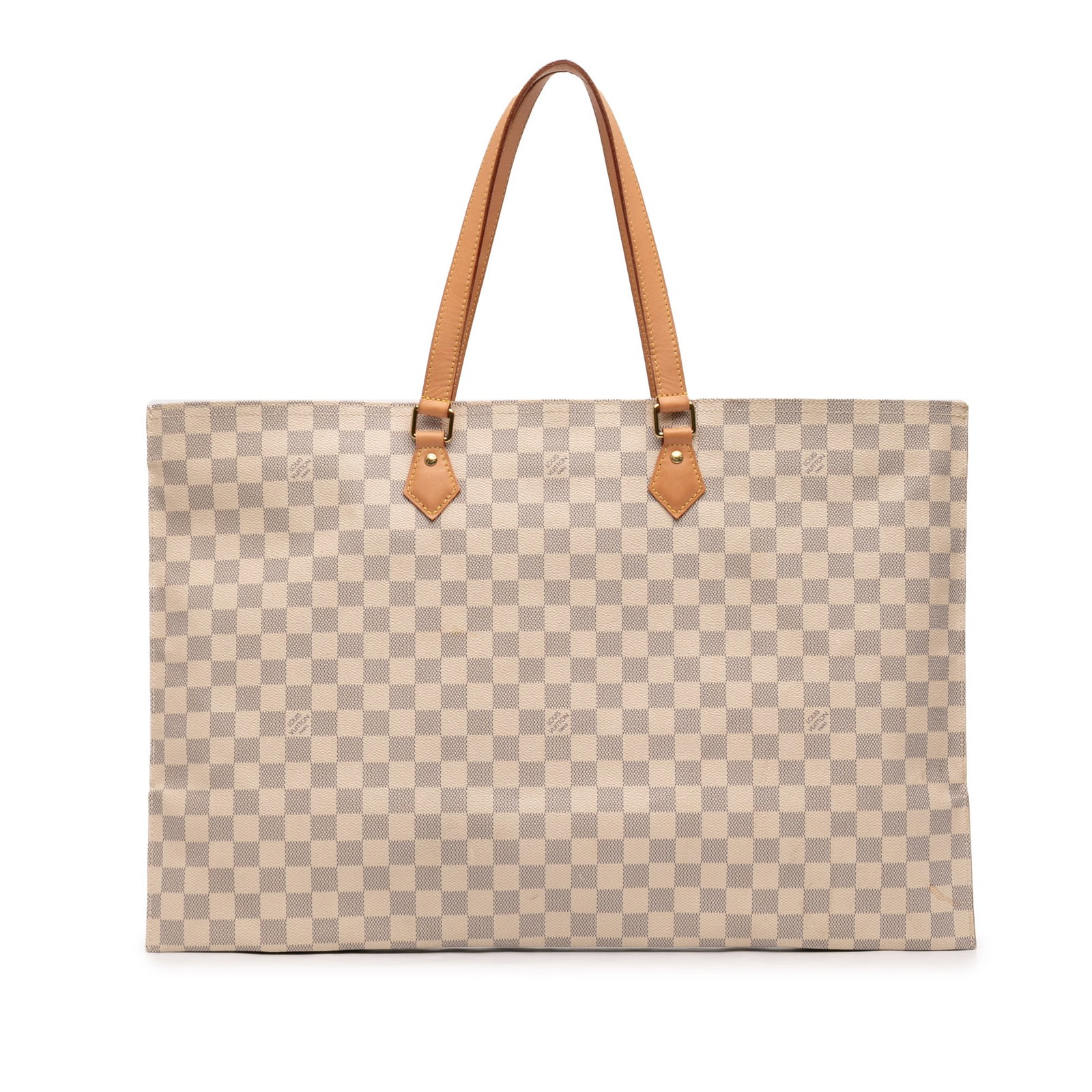 Louis Vuitton All In MM Tote Bag in Damier Azur Canvas: Louis Vuitton All In MM Tote Bag in Damier Azur Canvas The Louis Vuitton Damier Azur All In MM features a white Damier Azur canvas exterior with flat vachetta leather shoulder straps, a top zip closur